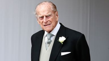 Britain's Prince Philip waits for the bridal procession following the wedding of Princess Eugenie of York and Jack Brooksbank in St George's Chapel, Windsor Castle, near London, England, Friday, Oct. 12, 2018. (AP Photo/Alastair Grant, Pool)